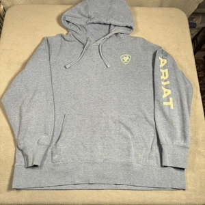 Ariat Hoodie Mens XL Blue Logo Hood Sweatshirt Pullover Fleece Casual Warm - Picture 1 of 7