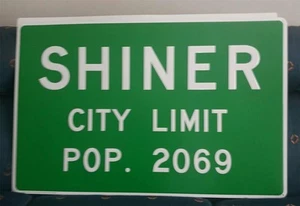 Shiner City Limits neues großes 36" x 24" Blechschild... Shiner, Texas 2069 Bevölkerung - Bild 1 von 3