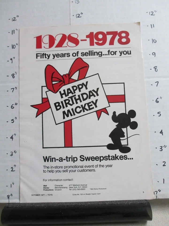 杂志广告 1977 年米奇老鼠迪士尼 50 岁生日玩具商品分部 — 第 1/1 张图片