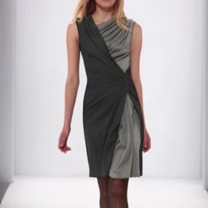 Vestido envolvente drapeado negro y gris seda talla 6 Tadashi Shoji - Imagen 1 de 8