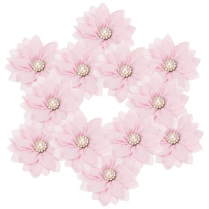Flor de gasa con diamantes de imitación de 2,36 pulgadas, 12 apliques de tela, rosa - Imagen 1 de 7