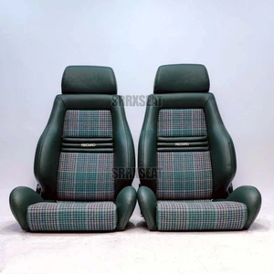 【1 PAIR】AUTHENTIC VINTAGE RECARO LSB GREEN HOUNDTOOTH【CUSTOMS MAY APPLY】 - Picture 1 of 12
