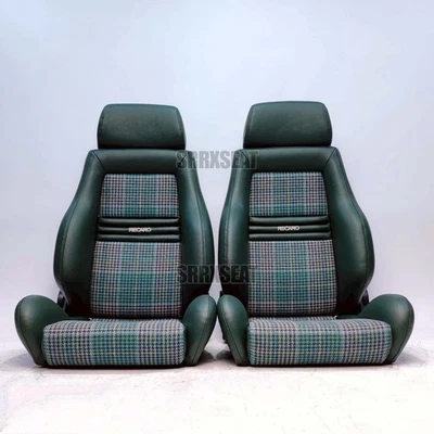 【1 PAIR】AUTHENTIC VINTAGE RECARO LSB GREEN HOUNDTOOTH【CUSTOMS MAY APPLY】 - Image 1 of 4
