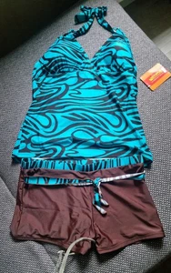 NEU, Neckholder Tankini mit Shorts von Octopus in Braun Türkis Gr. 50 Softcups - Bild 1 von 12