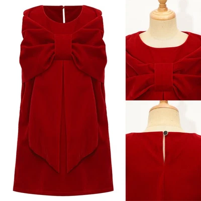 Girls' Sleeveless Party Dress Velvet Christmas Holiday Vintage Bowknot Princess  - Image 1 of 2