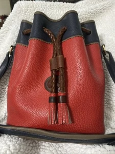 Vintage Dooney & Bourke Purse Red, Blue Drawstring Bucket Large AWL - Picture 1 of 9