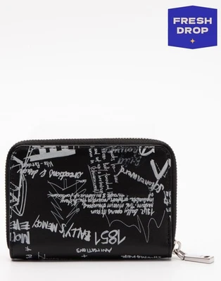 UVP239€ BALLY Leder Mini Geldbörse schwarz bedruckt Kartenfächer umlaufender Reißverschluss - Bild 1 von 4