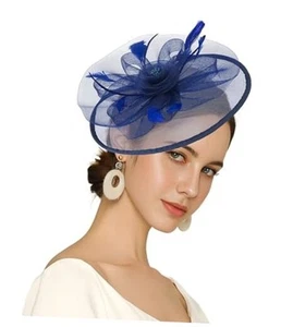 Markest Fascinators Hats for Women Tea Party Hat Vintage Derby Hats Royal Blue - Picture 1 of 7