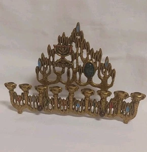 Chanukka Leuchter Vintage Messing Israel 9 Kerzen Jerusalem Kerzenhalter - Bild 1 von 9