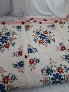 Vintage 70er 80er Handarbeit Quilt Blumen Floral Girly Rosa Doppeldecke 72"x100" - Bild 1 von 10