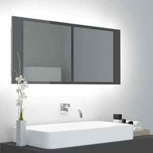 LED Lights Bathroom Mirror Cabinet Vanity Medicine Storage Gloss Grey 100x45cm - Picture 1 of 12