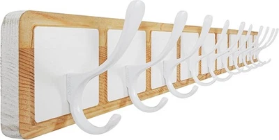 Scandi Wooden Wall Coat Rack | 10 Hook White & Natural Hanger Rail - Image 1 of 4