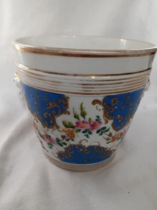 antiker Blumentopf Übertopf Cachepot handgemalt Blütentanken Goldkruste - Picture 1 of 16