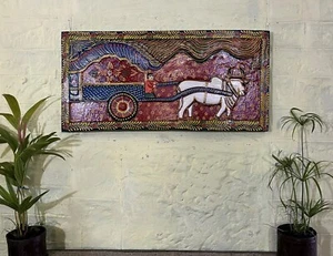 Bullock cart painted wooden wall panel wall hanging plaque home entrance decor - Picture 1 of 8