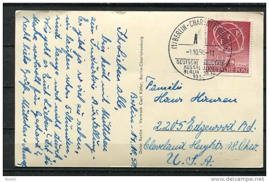 Germany Berlin (West) 1950 PP Card Mi 71 FDC Used to USA. CV 160 euro - Image 1 of 2