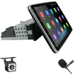Single 1 DIN Rotatable 10.1" Android13 Touch Car Stereo GPS Wifi Radio + Camera - Picture 1 of 12