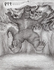 kunstwerk original zapfenzeichnung 11x7 Godzilla - Bild 1 von 5