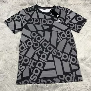 Boys Adidas Black All Over Print T Shirt Size L 14/16 - Picture 1 of 3