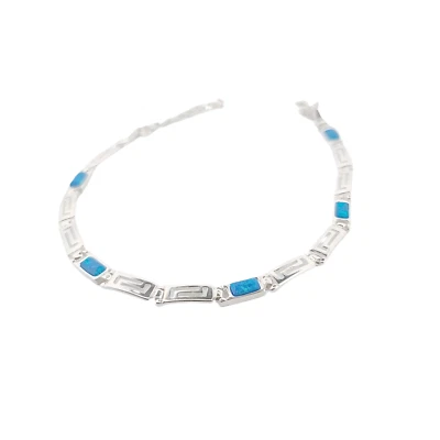 Bracciale in argento opale blu chiave greca, design Meander - Immagine 1 di 4