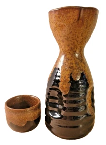 Studio Pottery Japanese Tea, Sake or Bedside Water Carafe with Cup/Lid 6'' - Picture 1 of 4
