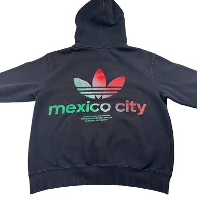 Adidas City Trefoil Mexico City Hoodie Unisex S Black Logo Fleece Lined Pullover - Image 1 of 4