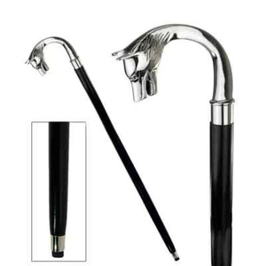Vintage Silver FinishBrass Fox Handle Victorian Wooden Walking Stick Shaft Cane - Picture 1 of 4
