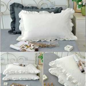 2pc Cotton Pillowcases Pillow Cover Pure Color Sweet Ruffle Boudoir Bedding - Imagen 1 de 14