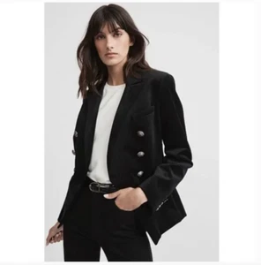 WITCHERY - Black Velvet Double Breasted Blazer - Size 6 - BNWT - Picture 1 of 3