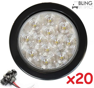 20 LED 4" ROUND BACK-UP REVERSE LIGHT KITS WHITE WITH GROMMET PLUG CLEAR LENS - Foto 1 di 6