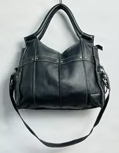 Borsa a tracolla grande stile passeggio laterale in vera pelle nera 15”x13”x6” - Foto 1 di 7