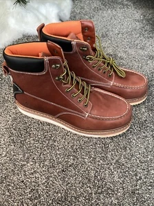 HISEA NINGO Men 12M''Work Boots Soft Toe Moc Toe Brown Leather Construction Boot - Picture 1 of 9