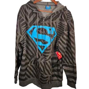 NEW Boys Size 12 Superman Graphic Gray Black Full Zip Hooded Sweatshirt Hoodie - Picture 1 of 6