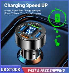 4 Ports USB Car Charger Super Fast PD QC3.0 Cell Phone Charger Adapter Universal - Picture 1 of 18