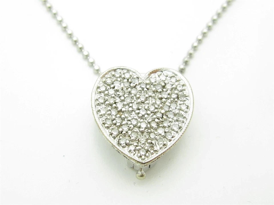 14kt Oro Bianco Originale Diamante Pave Massiccio Cuore Halo Design Collana Gift - Immagine 1 di 1