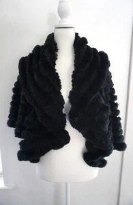 Neiman Marcus Cashmere & Rabbit Fur Black Open Swing Cape Jacket - Picture 1 of 9