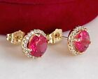 Luxury Earrings Studs Zirconia Crystal Red 585er Gold 14K Gold Plated