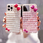 For iPhone 14 Pro Max 13 12 11 8 XS XR Bling Cute Pearl Shockproof Diamond Case