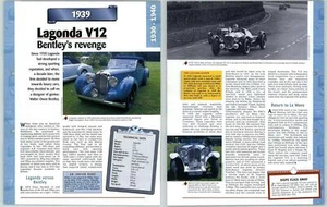 Lagonda V12 - 1930/1940 A Century Of Cars - Hachette Page - Picture 1 of 1
