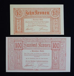 LOT of 2 1918 Austrian States 10 & 100 Kronen S102 & S105a UNC Uncirculated - Picture 1 of 5
