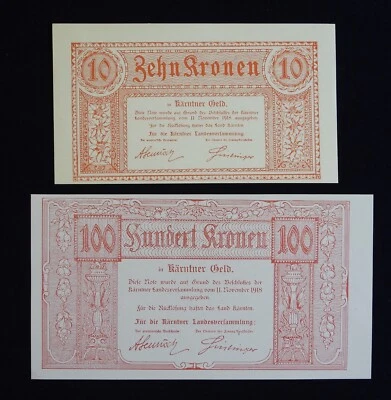 LOT of 2 1918 Austrian States 10 & 100 Kronen S102 & S105a UNC Uncirculated - Image 1 of 4