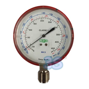 Manometro REFCO per ammoniaca NH3 attacco 1/2 GAS - scala -1/+30 bar -30inHG/+45 - Imagen 1 de 1