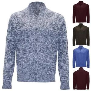 Mens Designer Open Front Buttons Down Long Sleeve Shawl Collar Jumper Cardigan - Picture 1 of 5