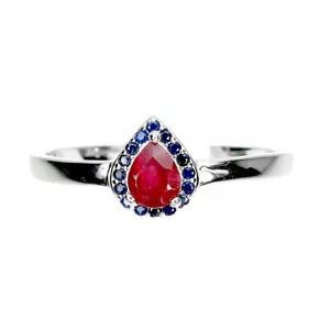 Anillo De Plata 925 Con Perla Rubí 5x4mm Y Zafiro Con Corte De Diamante Talla 8 - Imagen 1 de 10