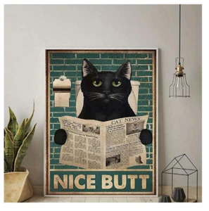 Retro Black Cat Poster, Canvas Wall Art, Canvas HD Print ,Art Gift ,No Frame In - Picture 1 of 13