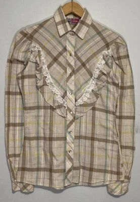 Blusa Camisa Vintage Años 80 Camafeo Rosa Pequeña Pradera Encaje Western Ama de Casa Hippie Foto 1 de 4