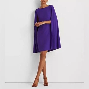 Lauren Ralph Lauren Cape Georgette Cocktail Dress - Size 14 - Amethyst - NWT - Picture 1 of 10