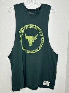 Under Armour Project Rock Tank Top Mens 2XL Loose Green Snake Bull Gym Workout - Picture 1 of 13