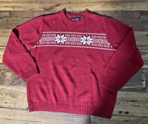 Chaps Men's Large Red Knit Snowflake Ski Winter Lodge Nordic Holiday Sweater 90s - Picture 1 of 4