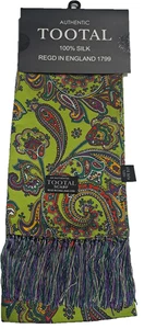 Tootal Mens Chartreuse Green Paisley 100% Silk Scarf - Picture 1 of 2