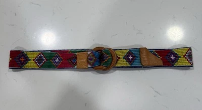 Vintage 1970s Rainbow Hand Woven Belt With Leather Accent Size XS-M Waist 30 Max - Image 1 of 4